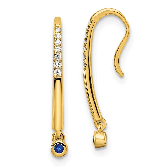 Goldia Earrings 14k Yellow Gold Polished Real Diamond and Sapphire Drop Wire Earrings Goldia Earrings 14k Yellow Gold Polished Real Diamond and Sapphire Drop Wire Earrings