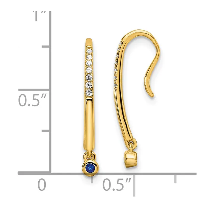 Goldia Earrings 14k Yellow Gold Polished Real Diamond and Sapphire Drop Wire Earrings