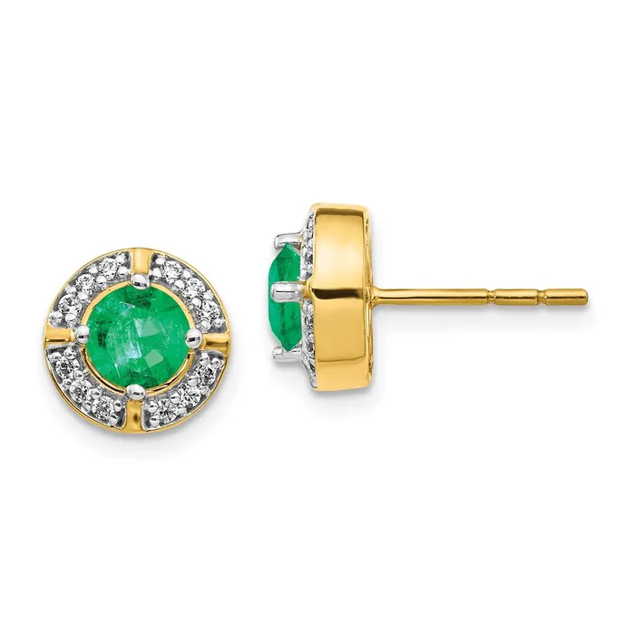 Goldia Earrings 14k Yellow Gold Real Diamond and Emerald Fancy Halo Earrings Goldia Earrings 14k Yellow Gold Real Diamond and Emerald Fancy Halo Earrings