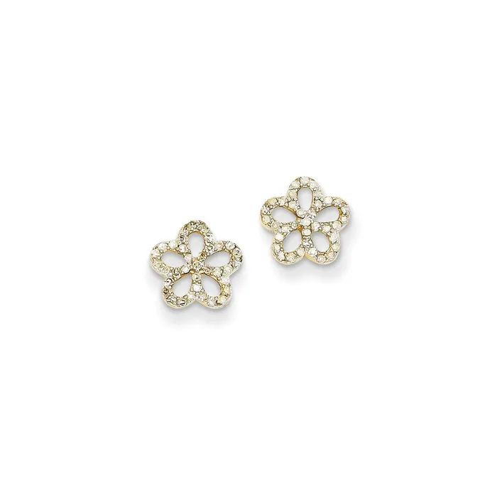 Goldia Earrings 14k Yellow Gold Real Diamond Flower Post Earrings