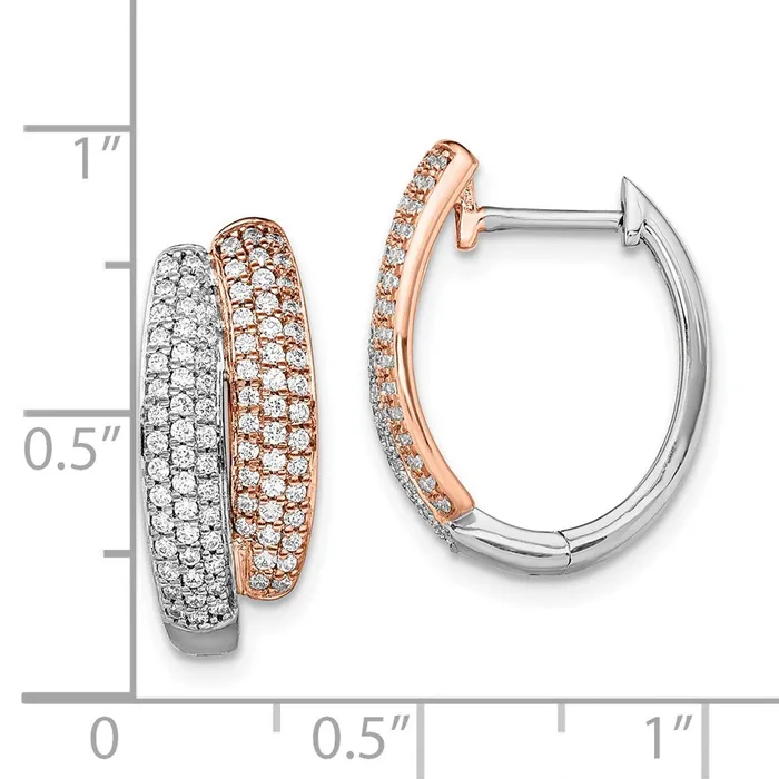 Goldia Earrings 14k Yellow Gold Twotone White u0026 Rose Pave Real Diamond Hinged Hoop Earrings