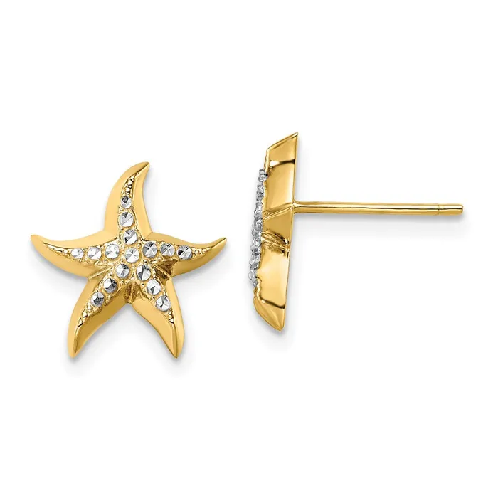 Goldia Earrings 14k Yellow u0026 Rhodium Gold wRhodium Starfish Post Earrings Goldia Earrings 14k Yellow u0026 Rhodium Gold wRhodium Starfish Post Earrings