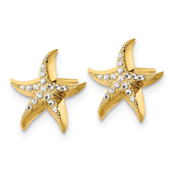 Goldia Earrings 14k Yellow u0026 Rhodium Gold wRhodium Starfish Post Earrings