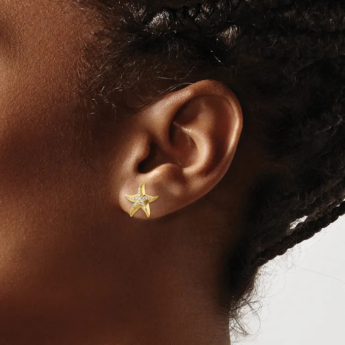 Goldia Earrings 14k Yellow u0026 Rhodium Gold wRhodium Starfish Post Earrings