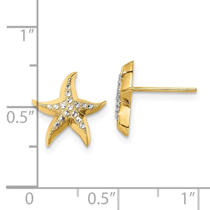 Goldia Earrings 14k Yellow u0026 Rhodium Gold wRhodium Starfish Post Earrings