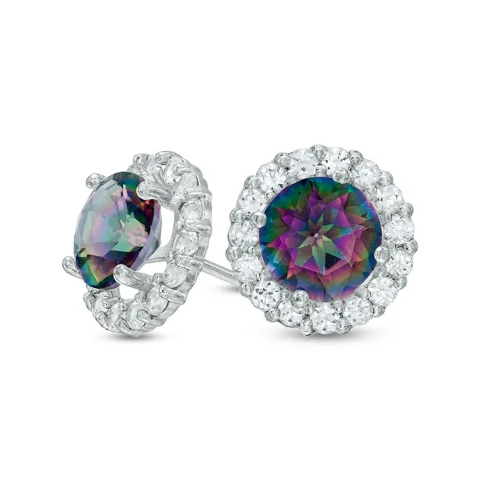 Goldia Earrings 60mm Rainbow Quartz and LabCreated White Sapphire Frame Stud Earrings in 10K White Gold Goldia Earrings 60mm Rainbow Quartz and LabCreated White Sapphire Frame Stud Earrings in 10K White Gold