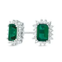 Goldia Earrings EmeraldCut LabCreated Emerald and White Sapphire Starburst Frame Stud Earrings in Sterling Silver Goldia Earrings EmeraldCut LabCreated Emerald and White Sapphire Starburst Frame Stud Earrings in Sterling Silver