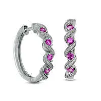 Goldia Earrings LabCreated Pink Sapphire and 013 CT TW Diamond Cascading Hoop Earrings in Sterling Silver Goldia Earrings LabCreated Pink Sapphire and 013 CT TW Diamond Cascading Hoop Earrings in Sterling Silver