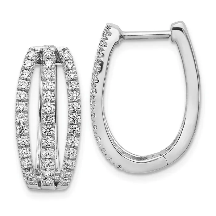 Goldia Earrings Solid 14k White Gold 3row Simulated CZ Hinged Hoop Earrings Goldia Earrings Solid 14k White Gold 3row Simulated CZ Hinged Hoop Earrings
