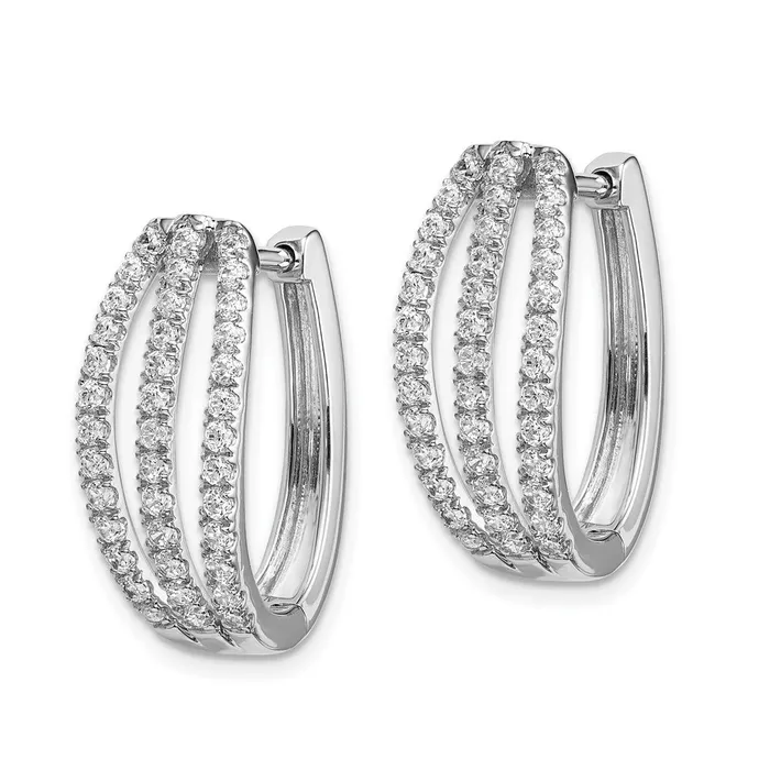 Goldia Earrings Solid 14k White Gold 3row Simulated CZ Hinged Hoop Earrings