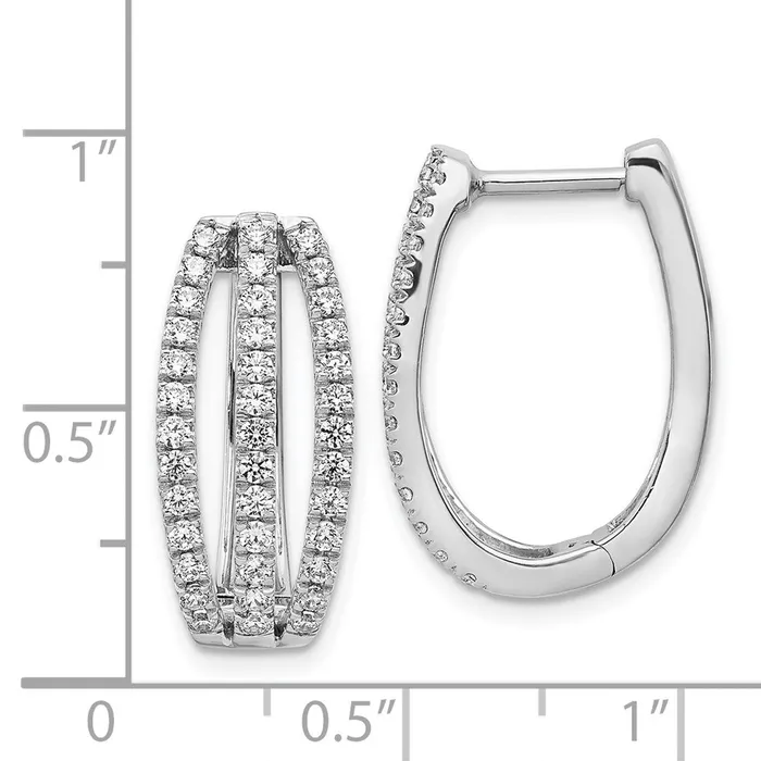 Goldia Earrings Solid 14k White Gold 3row Simulated CZ Hinged Hoop Earrings