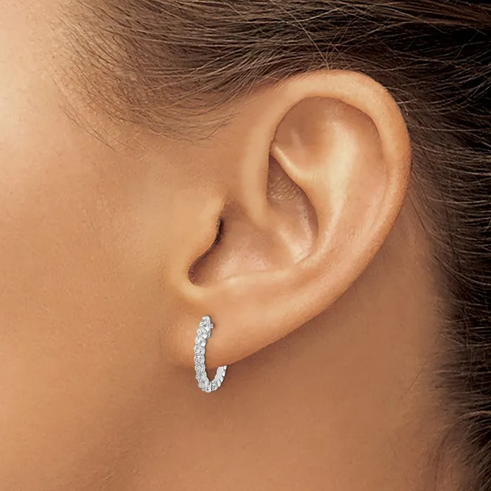 Goldia Earrings Solid 14k White Gold AA Simulated CZ Hinged Hoop Earrings