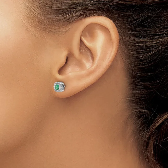 Goldia Earrings Solid 14k White Gold Cushion Simulated Emerald Earrings Goldia Earrings Solid 14k White Gold Cushion Simulated Emerald Earrings