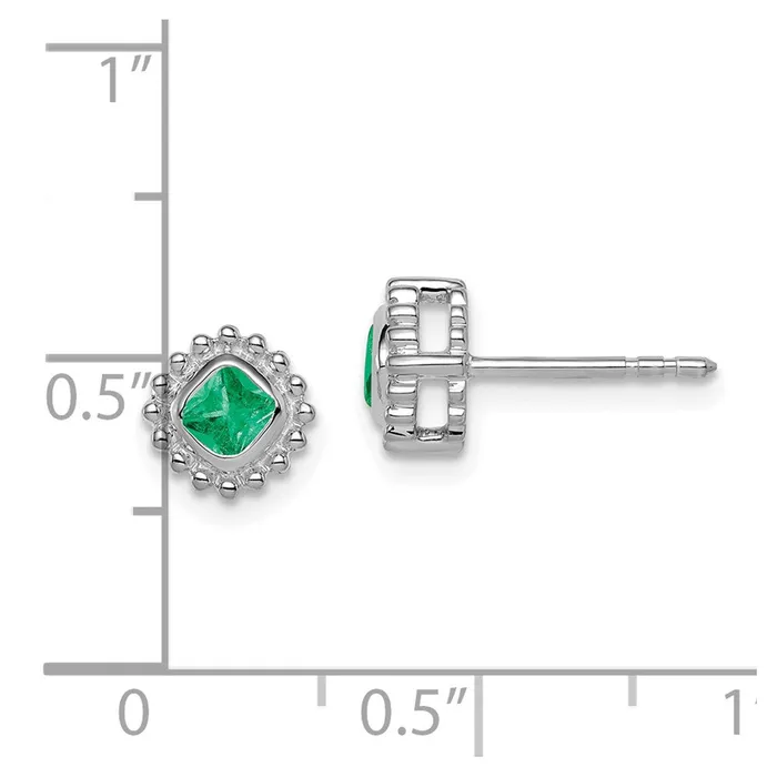 Goldia Earrings Solid 14k White Gold Cushion Simulated Emerald Earrings Goldia Earrings Solid 14k White Gold Cushion Simulated Emerald Earrings