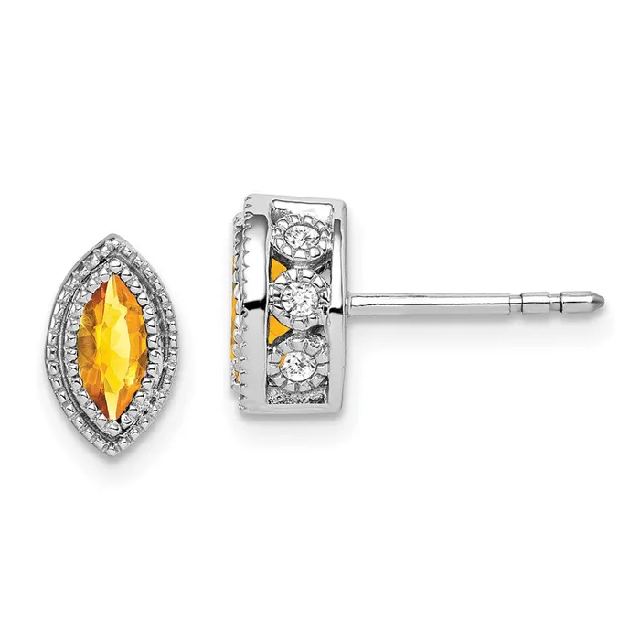 Goldia Earrings Solid 14k White Gold Marquise Simulated Citrine and CZ Earrings Goldia Earrings Solid 14k White Gold Marquise Simulated Citrine and CZ Earrings