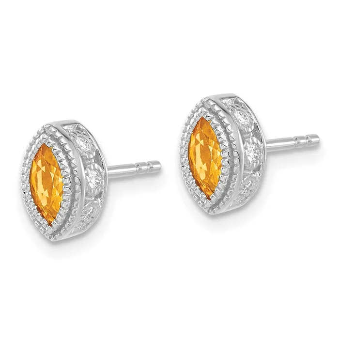 Goldia Earrings Solid 14k White Gold Marquise Simulated Citrine and CZ Earrings Goldia Earrings Solid 14k White Gold Marquise Simulated Citrine and CZ Earrings