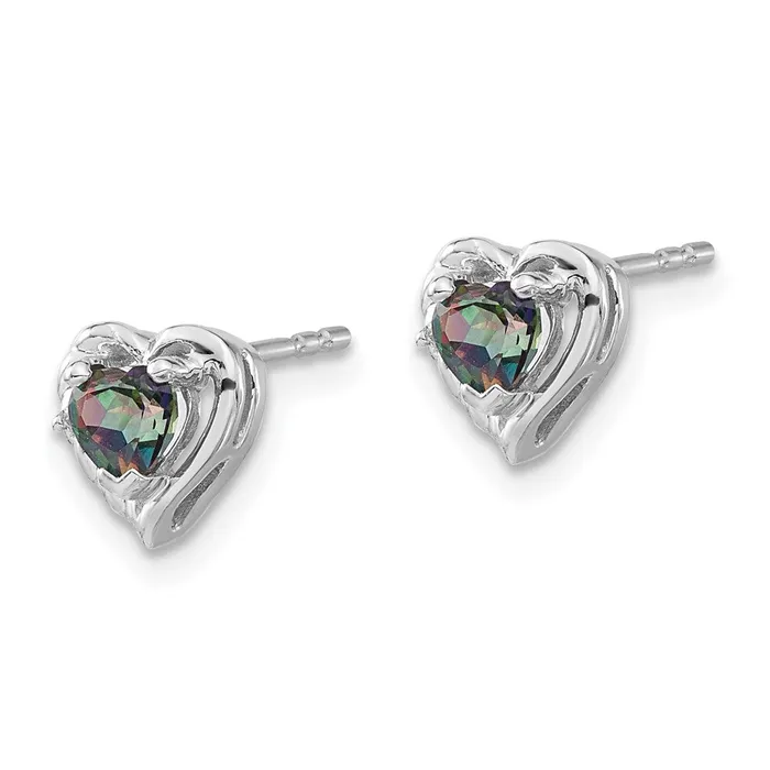 Goldia Earrings Solid 14k White Gold Mystic Fire Topaz and Simulated CZ Heart Earrings