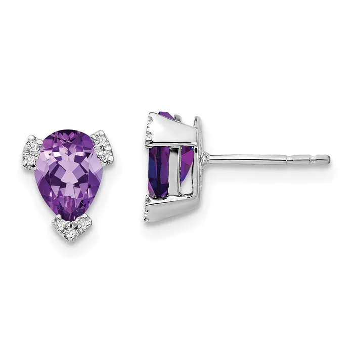 Goldia Earrings Solid 14k White Gold Pear Simulated Amethyst and CZ Earrings Goldia Earrings Solid 14k White Gold Pear Simulated Amethyst and CZ Earrings