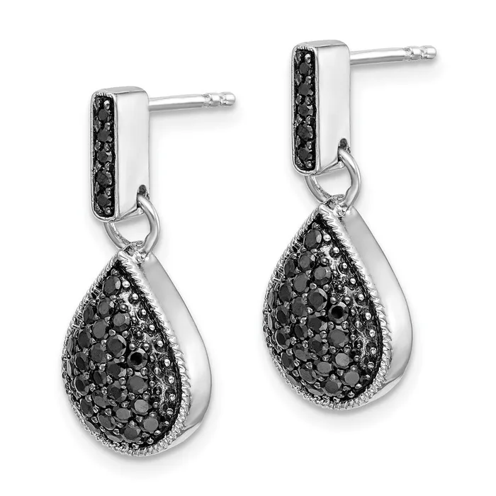Goldia Earrings Solid 14k White Gold Simulated CZ BlacK Teardrop Dangle Post Earrings