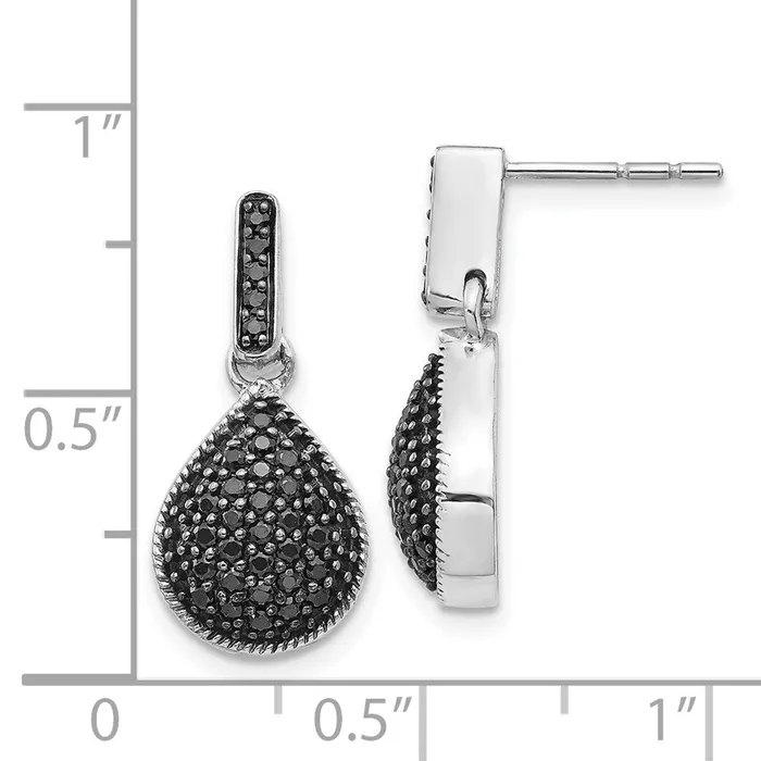 Goldia Earrings Solid 14k White Gold Simulated CZ BlacK Teardrop Dangle Post Earrings