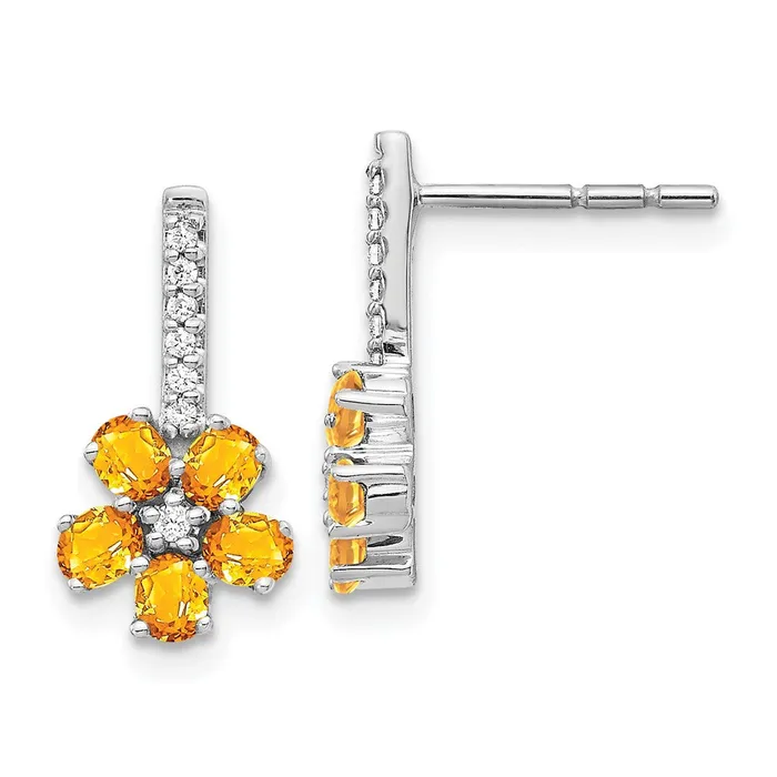 Goldia Earrings Solid 14k White Gold Simulated CZ Citrine Flower Earrings Goldia Earrings Solid 14k White Gold Simulated CZ Citrine Flower Earrings