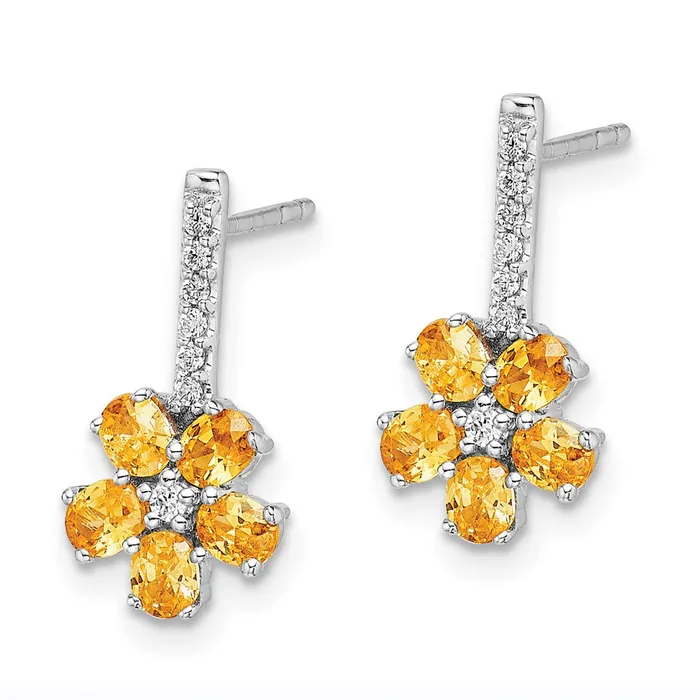 Goldia Earrings Solid 14k White Gold Simulated CZ Citrine Flower Earrings