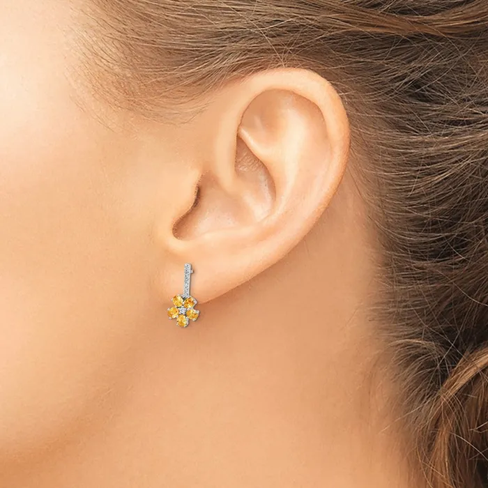 Goldia Earrings Solid 14k White Gold Simulated CZ Citrine Flower Earrings