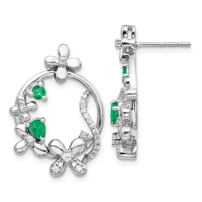 Goldia Earrings Solid 14k White Gold Simulated CZ Emerald Flower Earrings Goldia Earrings Solid 14k White Gold Simulated CZ Emerald Flower Earrings