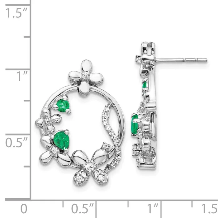 Goldia Earrings Solid 14k White Gold Simulated CZ Emerald Flower Earrings Goldia Earrings Solid 14k White Gold Simulated CZ Emerald Flower Earrings