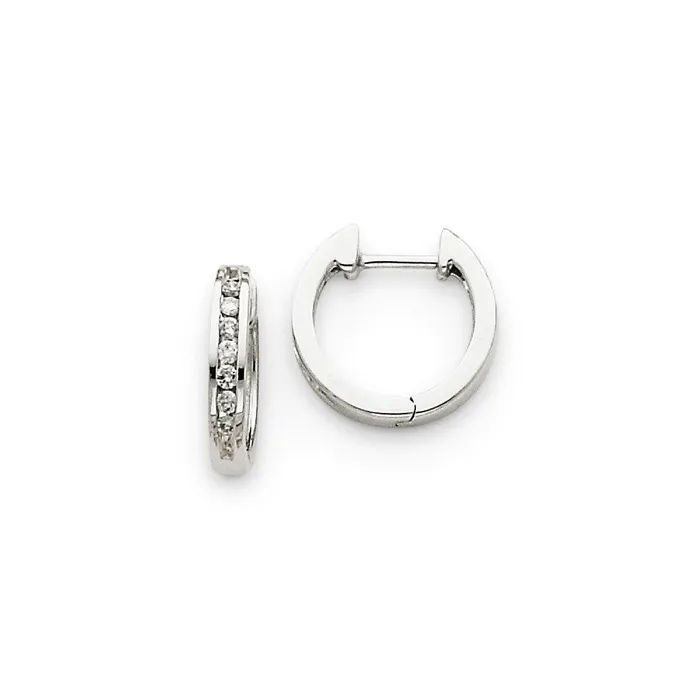 Goldia Earrings Solid 14k White Gold Simulated CZ Hinged Hoop Earrings
