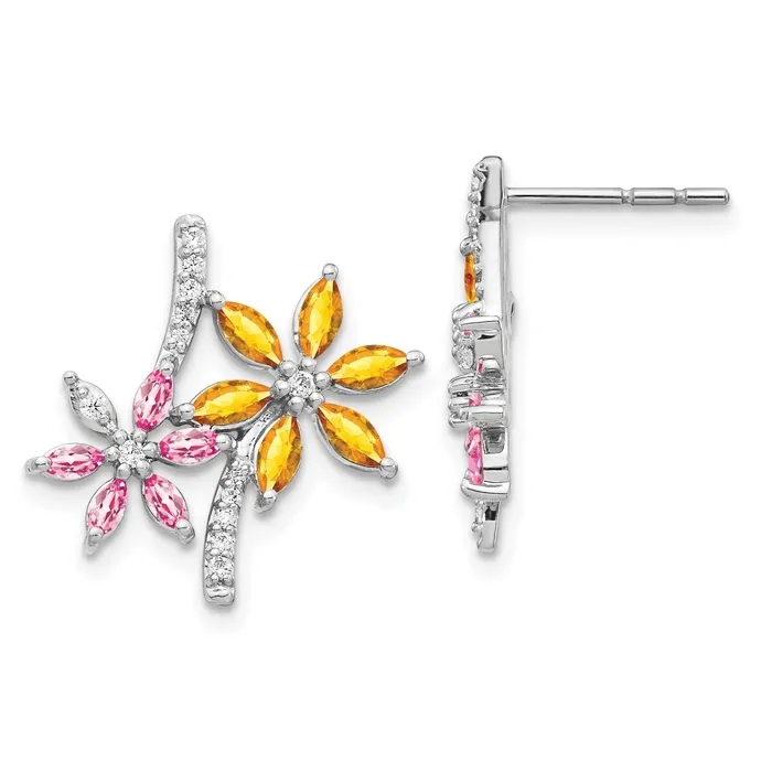 Goldia Earrings Solid 14k White Gold Simulated CZ SimulatedSimulated Citrine Pink Tourmaline Flower Earrings Goldia Earrings Solid 14k White Gold Simulated CZ SimulatedSimulated Citrine Pink Tourmaline Flower Earrings