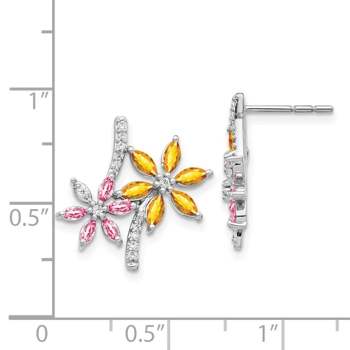 Goldia Earrings Solid 14k White Gold Simulated CZ SimulatedSimulated Citrine Pink Tourmaline Flower Earrings Goldia Earrings Solid 14k White Gold Simulated CZ SimulatedSimulated Citrine Pink Tourmaline Flower Earrings