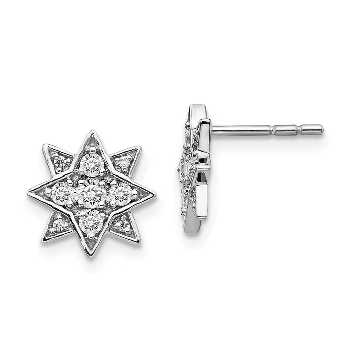Goldia Earrings Solid 14k White Gold Simulated CZ Star Earrings