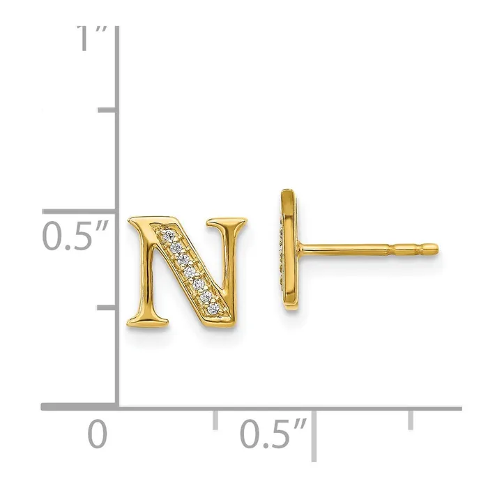 Goldia Earrings Solid 14k Yellow Gold Simulated CZ Initial N Earrings
