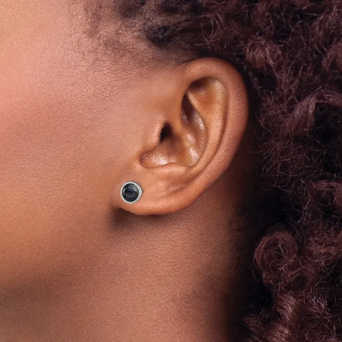 Goldia Earrings Sterling Silver Rhodiumplated Black Sapphire Post Earrings