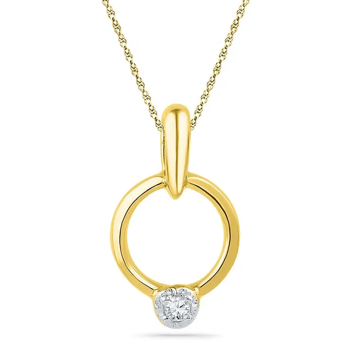 Goldia Natural Diamond Accent Circle Pendant in 10K Yellow Gold Necklaces