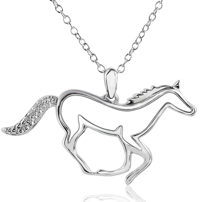 Goldia Necklaces 005 CT TW Natural Diamond Galloping Horse Pendant in Sterling Silver Goldia Necklaces 005 CT TW Natural Diamond Galloping Horse Pendant in Sterling Silver