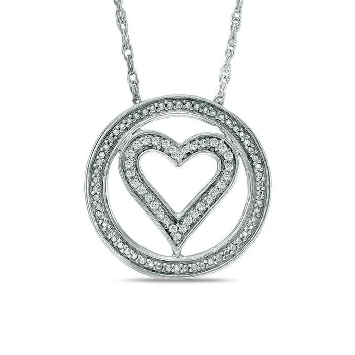 Goldia Necklaces 007 CT TW Natural Diamond Heart Circle Pendant in Sterling Silver Goldia Necklaces 007 CT TW Natural Diamond Heart Circle Pendant in Sterling Silver