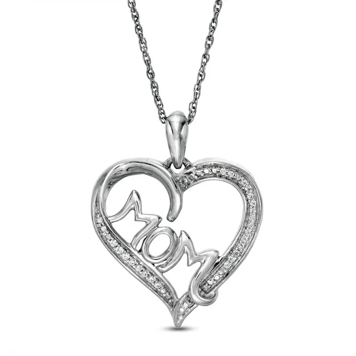 Goldia Necklaces 007 CT TW Natural Diamond MOM Heart Pendant in Sterling Silver Goldia Necklaces 007 CT TW Natural Diamond MOM Heart Pendant in Sterling Silver