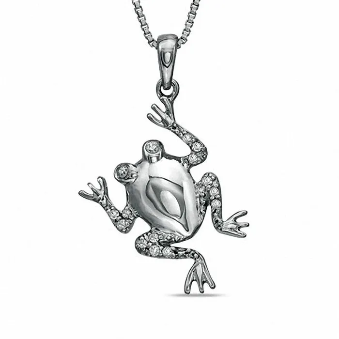 Goldia Necklaces 01 CT TW Natural Diamond Frog Pendant in Sterling Silver