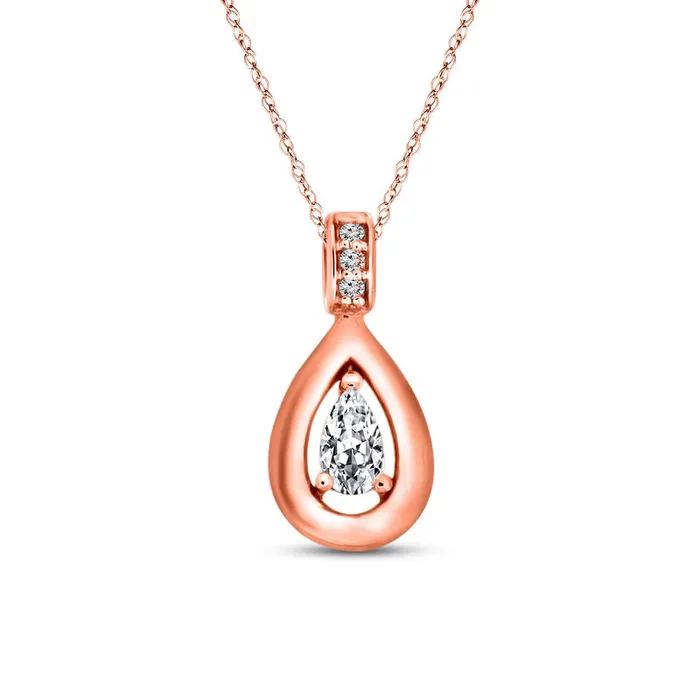Goldia Necklaces 01 CT TW PearShaped Natural Diamond Pendant in 10K Rose Gold