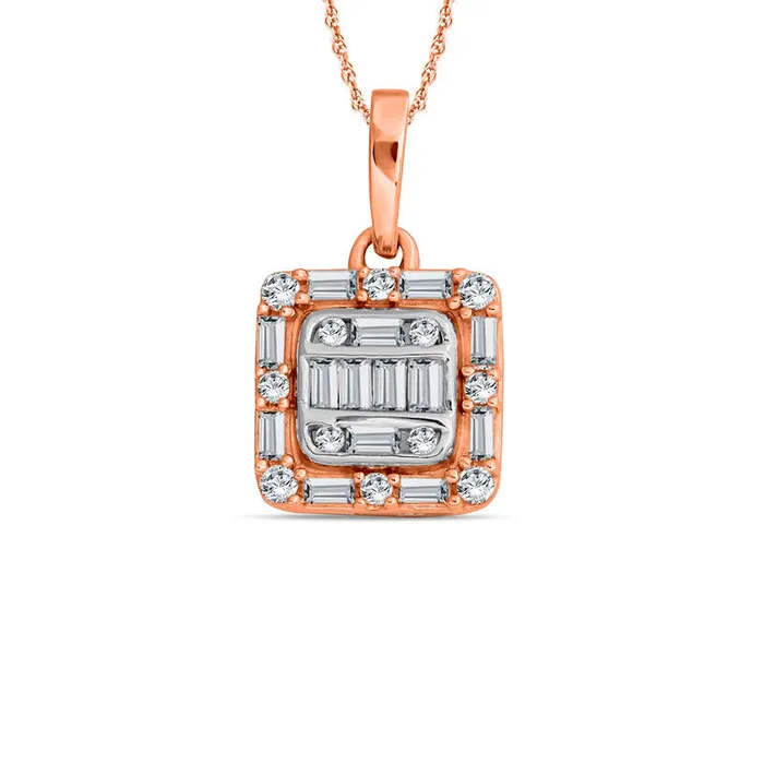 Goldia Necklaces 025 CT TW Baguette and Round Natural Diamond Cushion Frame Pendant in 10K Rose Gold Goldia Necklaces 025 CT TW Baguette and Round Natural Diamond Cushion Frame Pendant in 10K Rose Gold