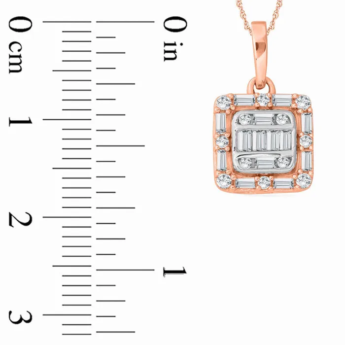 Goldia Necklaces 025 CT TW Baguette and Round Natural Diamond Cushion Frame Pendant in 10K Rose Gold Goldia Necklaces 025 CT TW Baguette and Round Natural Diamond Cushion Frame Pendant in 10K Rose Gold