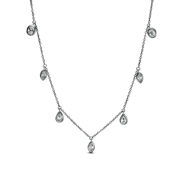 Goldia Necklaces 05 CT TW MultiShaped Natural Diamond BezelSet Station Necklace in 10K White Gold Goldia Necklaces 05 CT TW MultiShaped Natural Diamond BezelSet Station Necklace in 10K White Gold