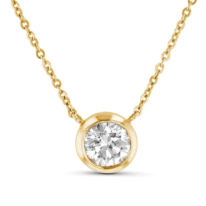 Goldia Necklaces 1 CT Natural Clarity Enhanced BezelSet Solitaire Necklace in 14K Gold ISI2 Goldia Necklaces 1 CT Natural Clarity Enhanced BezelSet Solitaire Necklace in 14K Gold ISI2