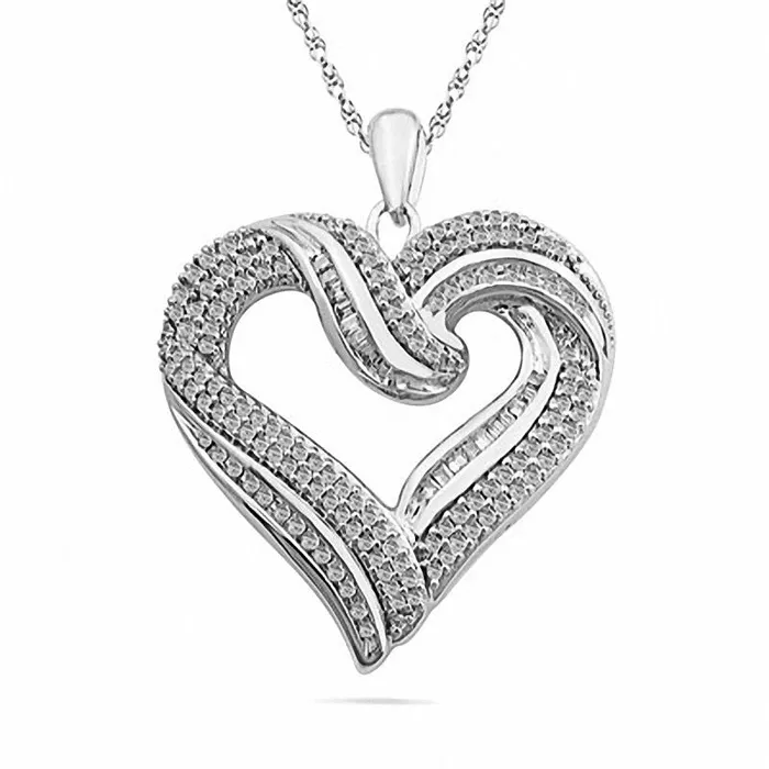 Goldia Necklaces 1 CT TW Natural Diamond MultiRow Heart Pendant in Sterling Silver Goldia Necklaces 1 CT TW Natural Diamond MultiRow Heart Pendant in Sterling Silver