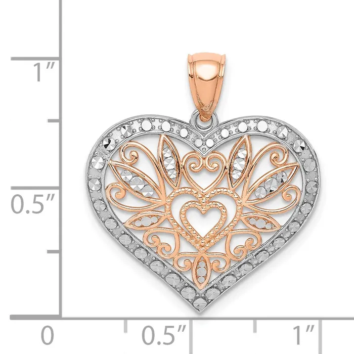 Goldia Necklaces 14k Rose Gold Rose wWhite Rhodium Polished Fancy Heart Pendant