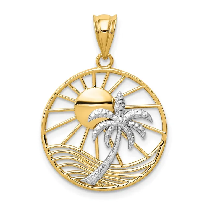 Goldia Necklaces 14k Twotone Gold Sun and Palm Tree Pendant
