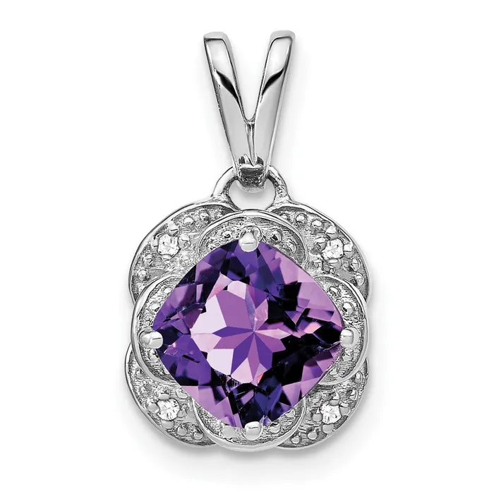 Goldia Necklaces 14k White Gold Cushion Amethyst and Real Diamond Pendant
