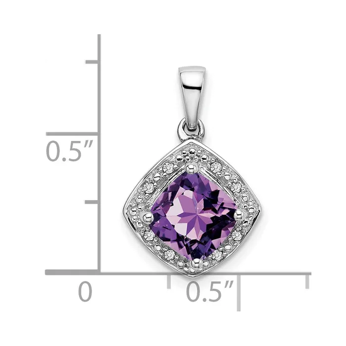 Goldia Necklaces 14k White Gold Cushion Amethyst and Real Diamond Pendant